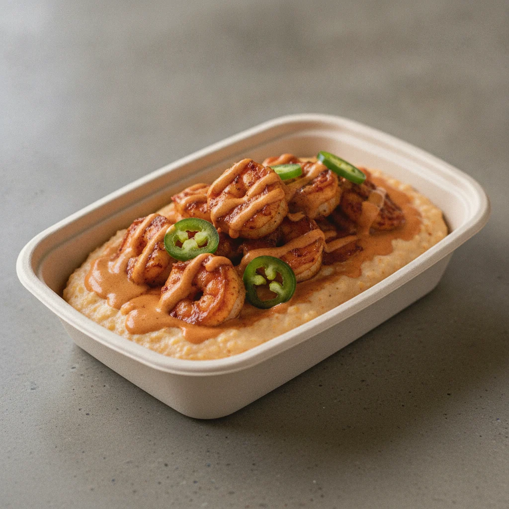 Chipotle Gouda Grits Box - Jalapenos , Adobo Shrimp , Adobo Cream