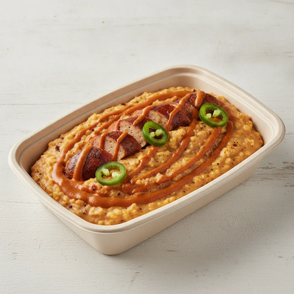 Chipotle Gouda Grits Box - Jalapenos , Chicken Sausage , Adobo Cream