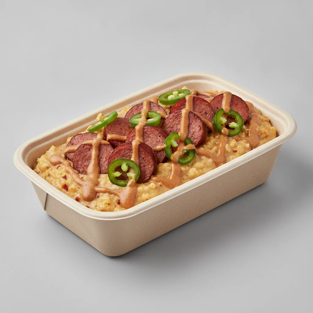 Chipotle Gouda Grits Box - Jalapenos , Andouille Sausage , Adobo Cream