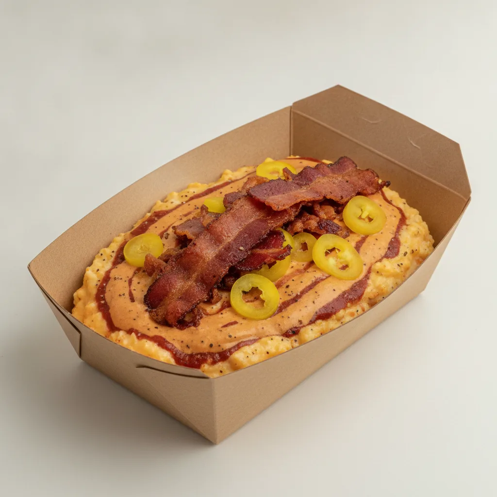 Chipotle Gouda Grits Box - Banana Peppers , Bacon , Adobo Cream