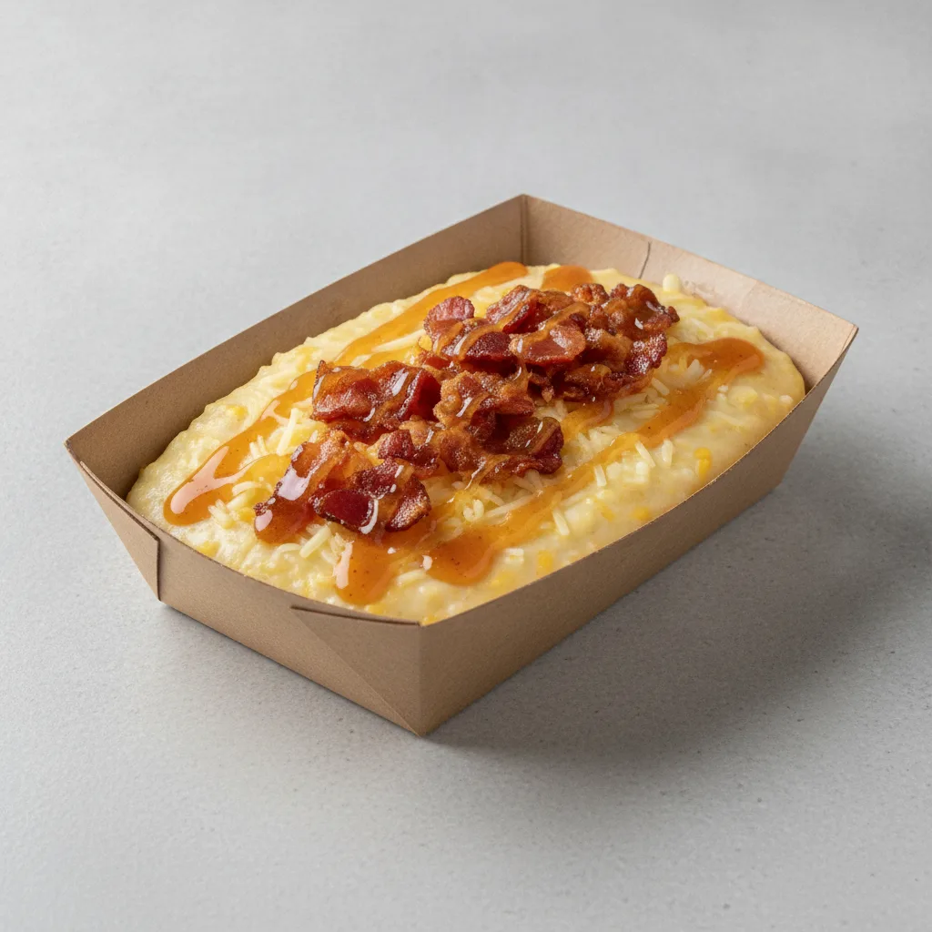 Triple Cheddar Garlic Grits Box - Cheddar Cheese , Bacon , Honey Garlic Sauce