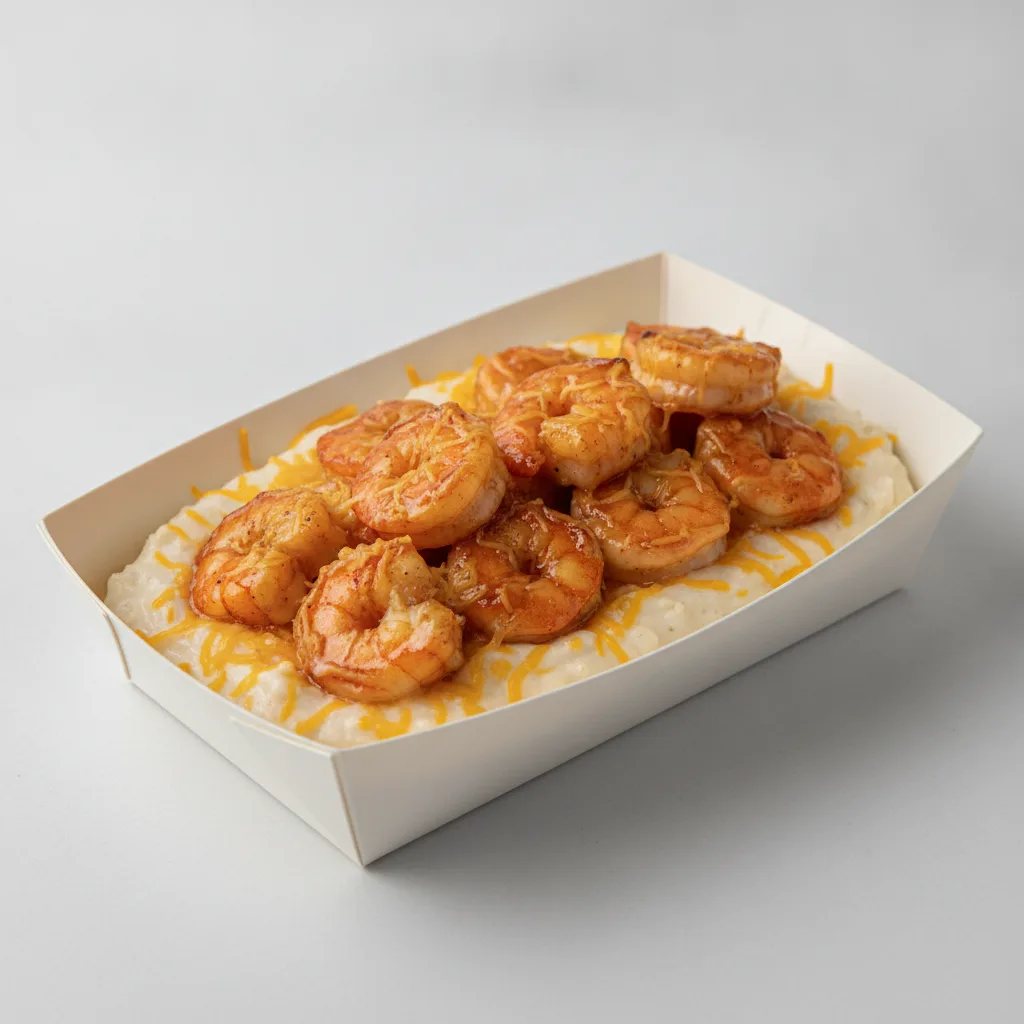 Triple Cheddar Garlic Grits Box - Cheddar Cheese , Adobo Shrimp , Honey Garlic Sauce