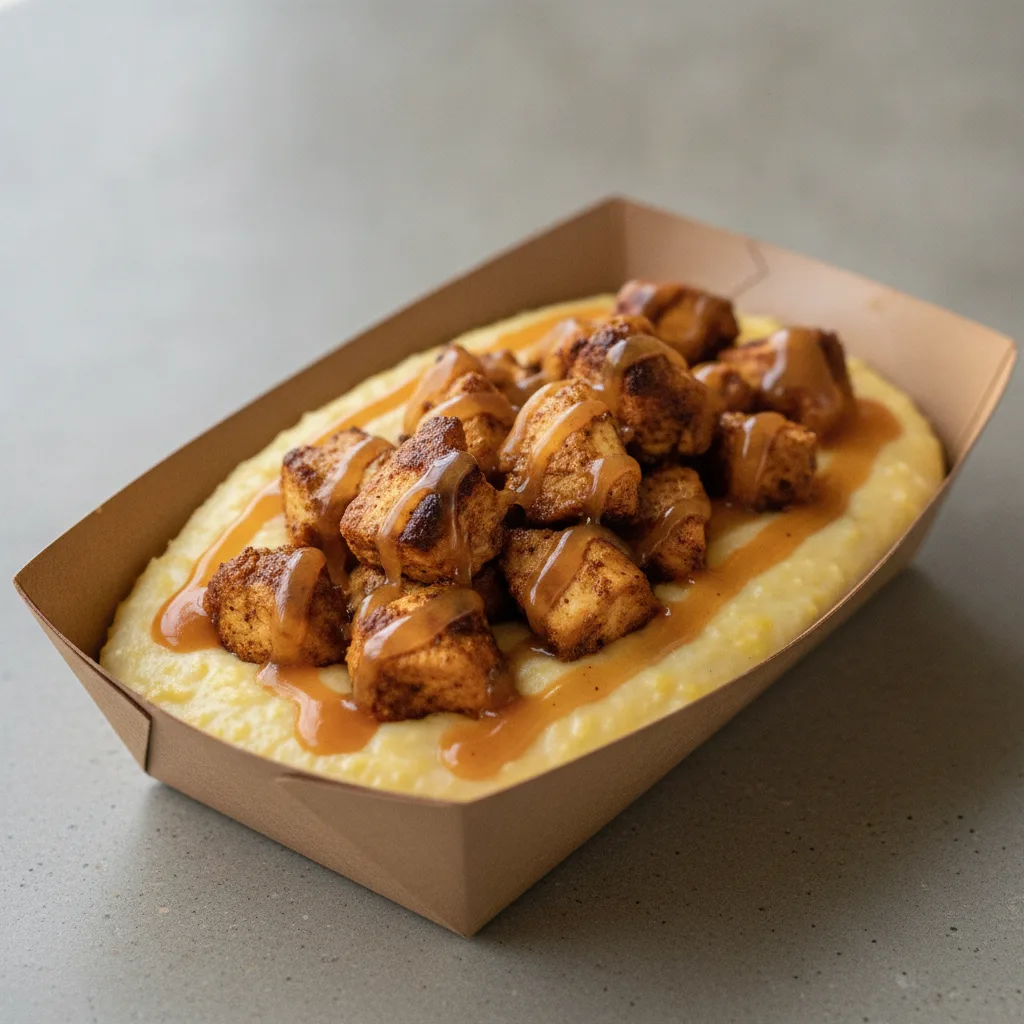 Triple Cheddar Garlic Grits Box - Cheddar Cheese , Moroccan Chicken , Honey Garlic Sauce