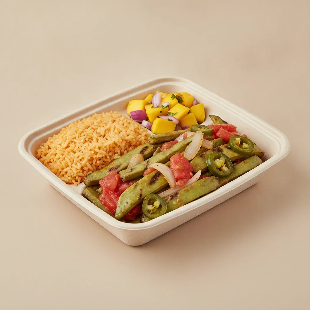 Nopales a La Mexicana Box - Mexican Rice / Mango Salad Nopales a La Mexicana Box - Mexican Rice / Mango Salad