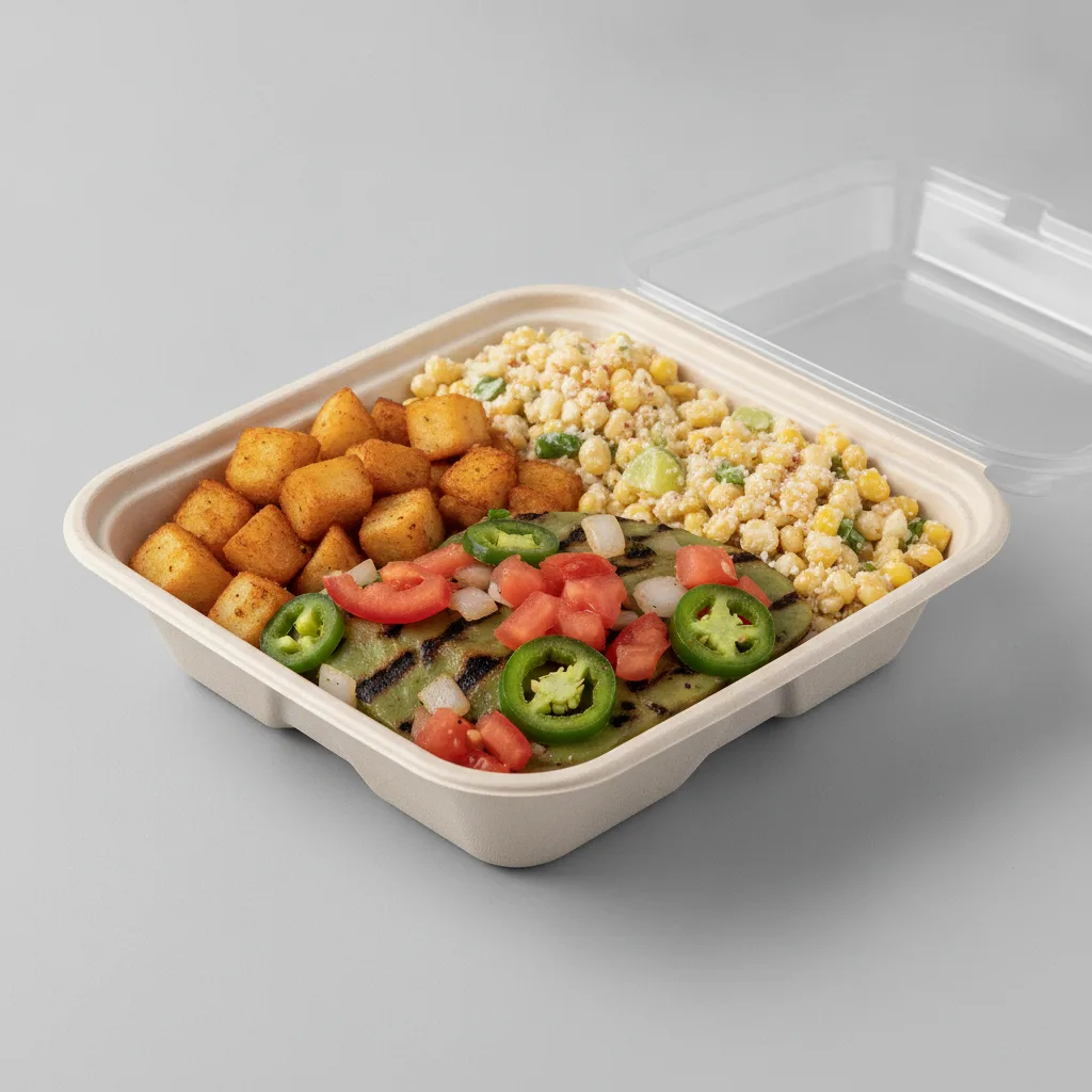 Nopales a La Mexicana Box with Home Fries / Street Corn Salad Nopales a La Mexicana Box with Home Fries / Street Corn Salad