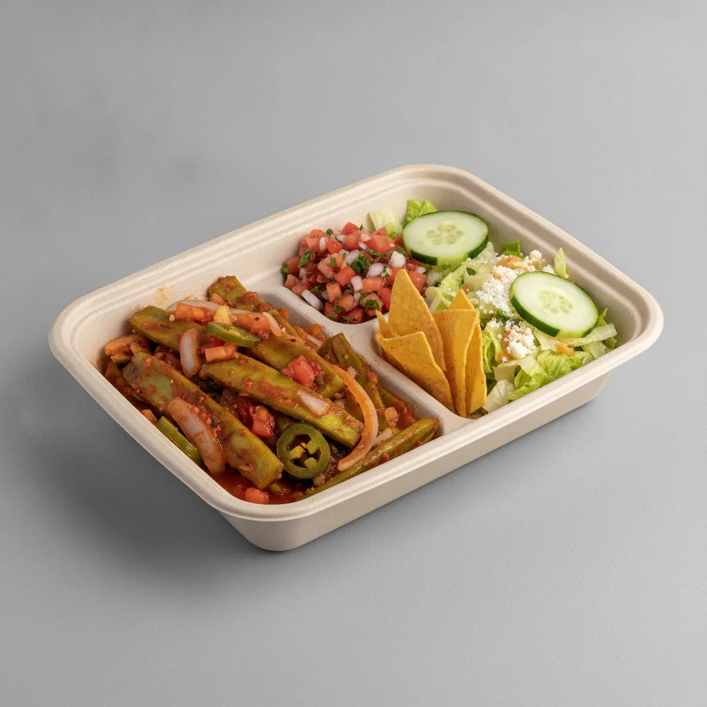 Nopales a La Mexicana Box with Pico and Chips / Mexican Salad Nopales a La Mexicana Box with Pico and Chips / Mexican Salad