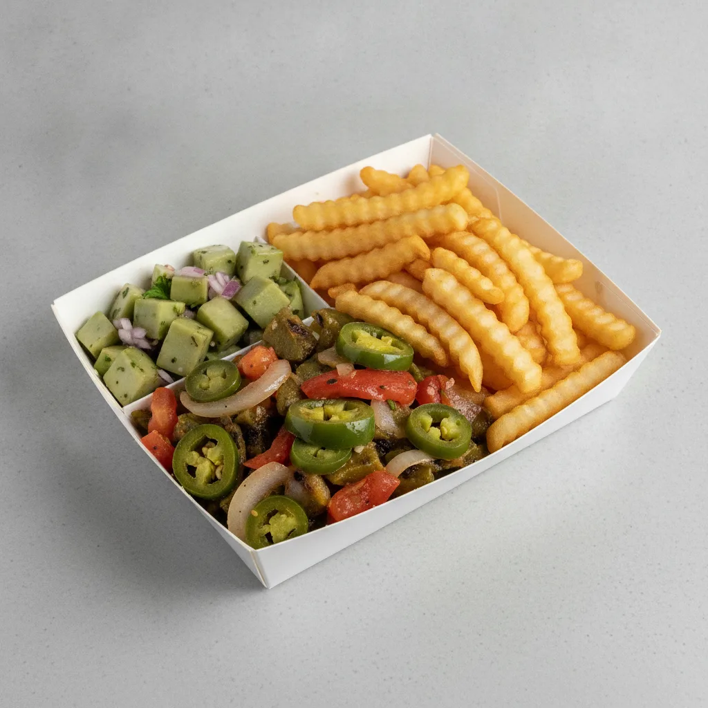 Nopales a La Mexicana Box with French Fries / Nopalitos Salad Nopales a La Mexicana Box with French Fries / Nopalitos Salad