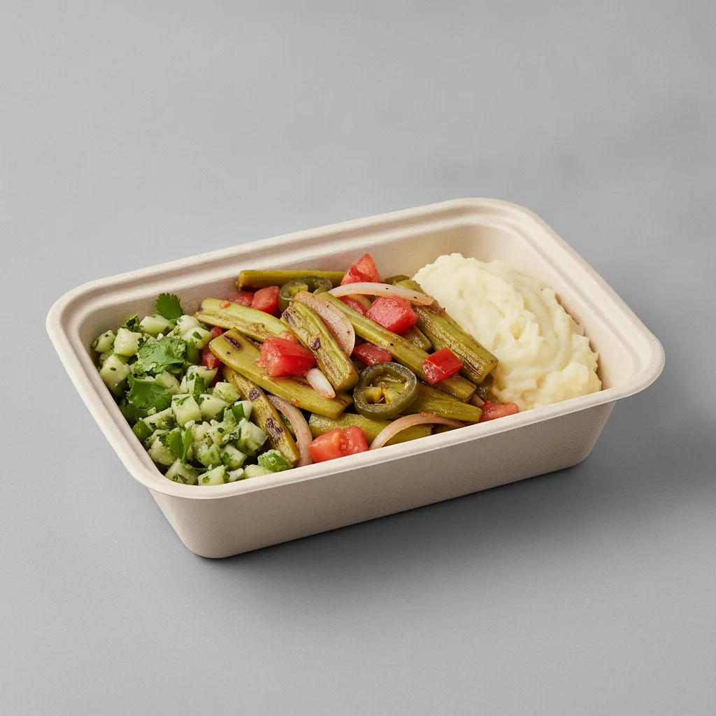 Nopales a La Mexicana Box with Mashed Potato / Nopalitos Salad Nopales a La Mexicana Box with Mashed Potato / Nopalitos Salad