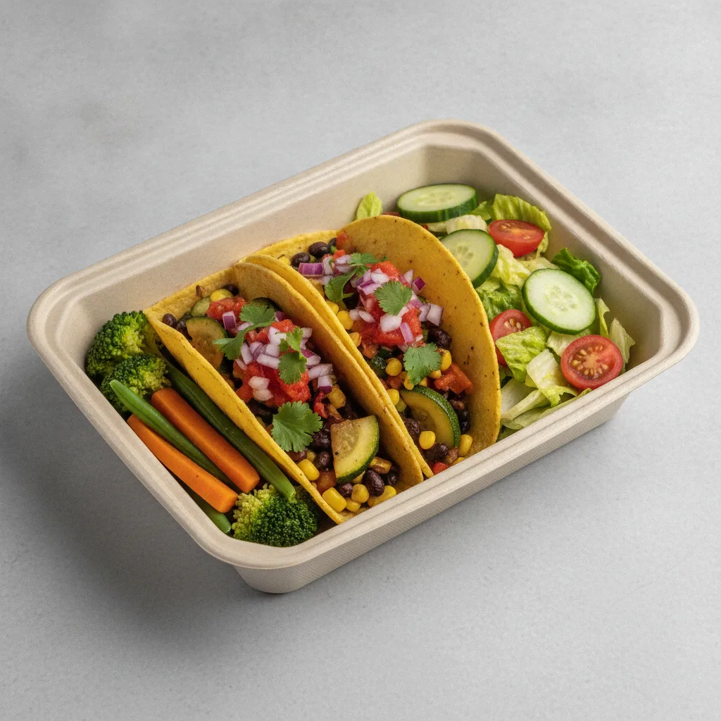 Vegan Power Taco Box - Mix Veggie with Steamed Veggies / Mexican Salad Vegan Power Taco Box - Mix Veggie with Steamed Veggies / Mexican Salad