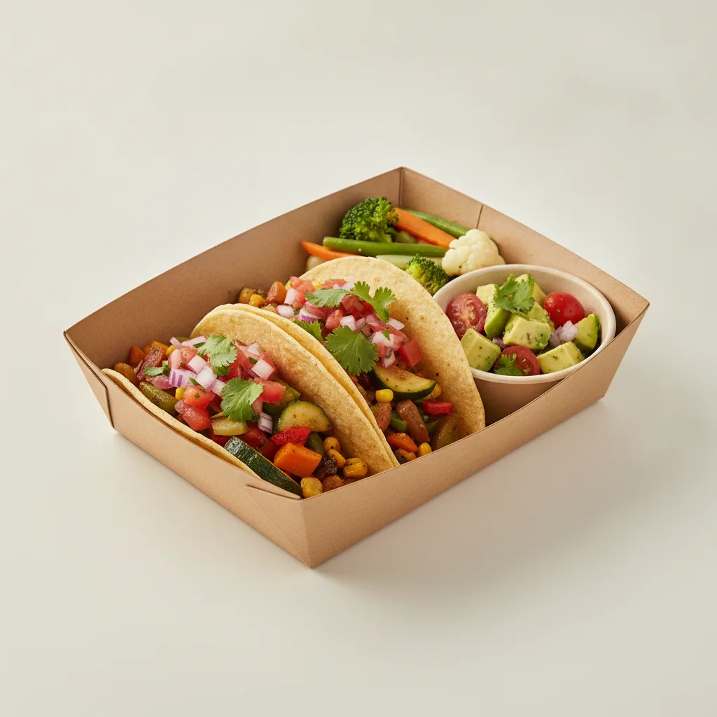 Vegan Power Taco Box - Mix Veggie with Steamed Veggies / Avocado Salad Vegan Power Taco Box - Mix Veggie with Steamed Veggies / Avocado Salad
