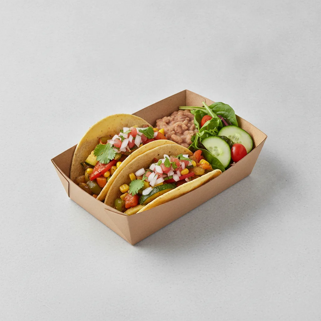 Vegan Power Taco Box - Mix Veggie with Pinto Beans / Green Salad Vegan Power Taco Box - Mix Veggie with Pinto Beans / Green Salad