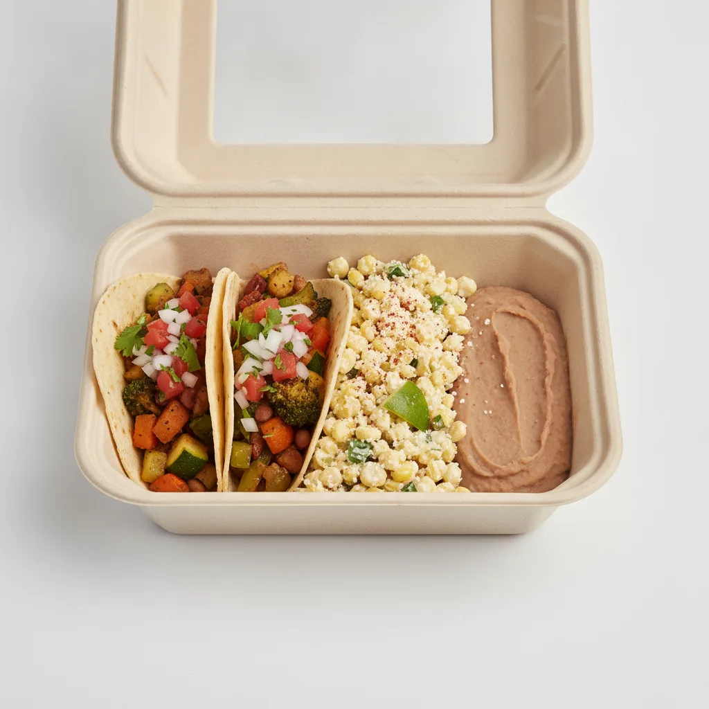 Veggie Power Taco Box - Mix Veggie with Refried Beans / Street Corn Salad Veggie Power Taco Box - Mix Veggie with Refried Beans / Street Corn Salad