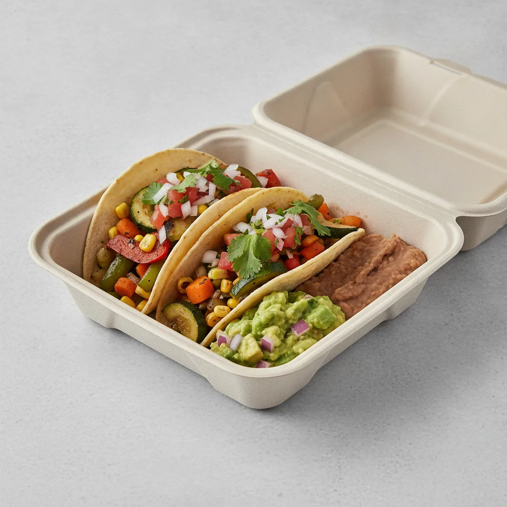 Veggie Power Taco Box - Mix Veggie with Refried Beans / Avocado Salad Veggie Power Taco Box - Mix Veggie with Refried Beans / Avocado Salad