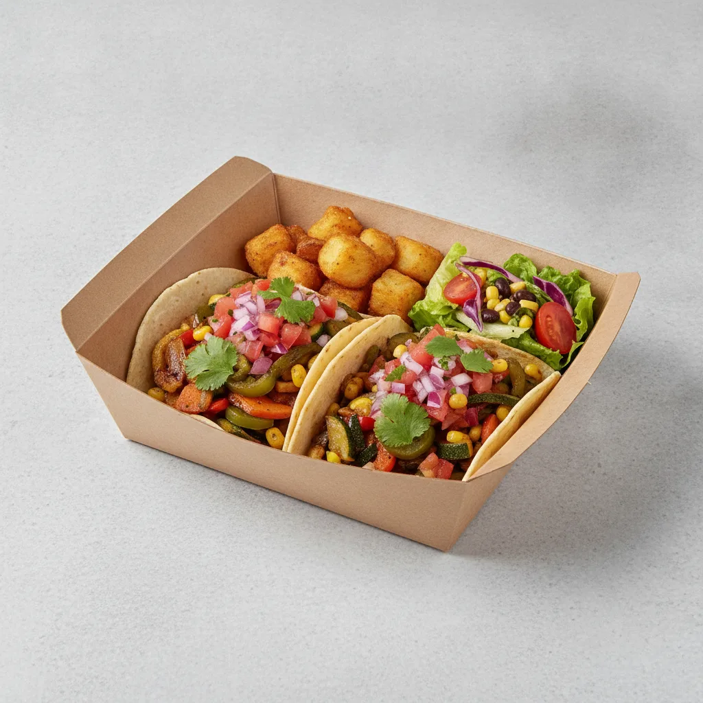 Vegan Power Taco Box - Mix Veggie with Home Fries / Mexican Salad Vegan Power Taco Box - Mix Veggie with Home Fries / Mexican Salad