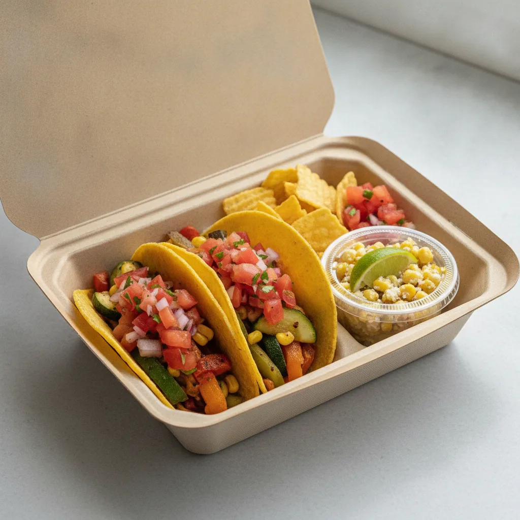 Veggie Power Taco Box - Mix Veggie with Pico and Chips / Street Corn Salad Veggie Power Taco Box - Mix Veggie with Pico and Chips / Street Corn Salad