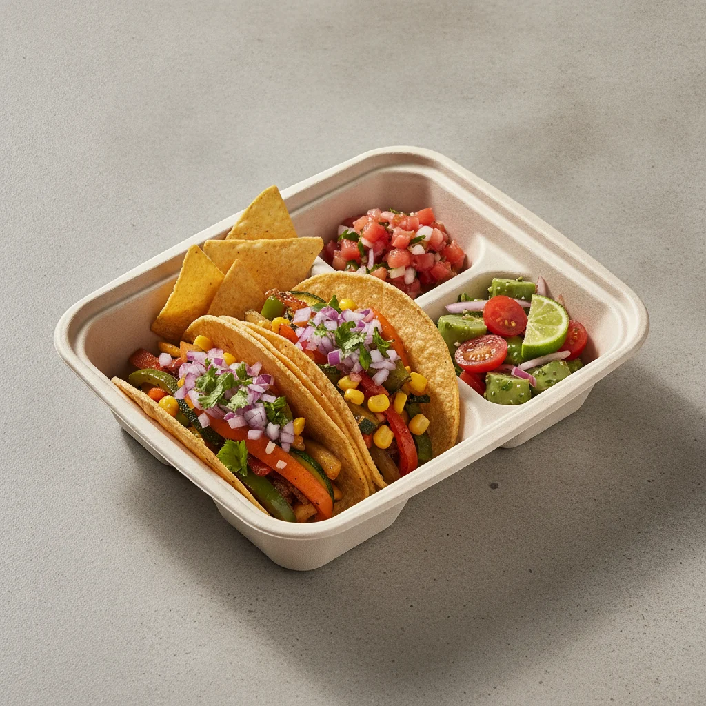 Vegan Power Taco Box - Mix Veggie with Pico and Chips / Nopalitos Salad Vegan Power Taco Box - Mix Veggie with Pico and Chips / Nopalitos Salad