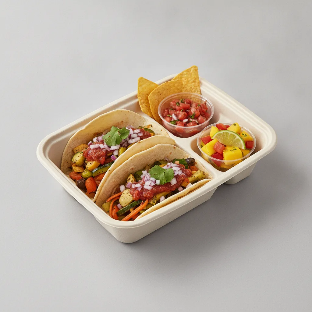 Vegan Power Taco Box - Mix Veggie with Pico and Chips / Mango Salad Vegan Power Taco Box - Mix Veggie with Pico and Chips / Mango Salad