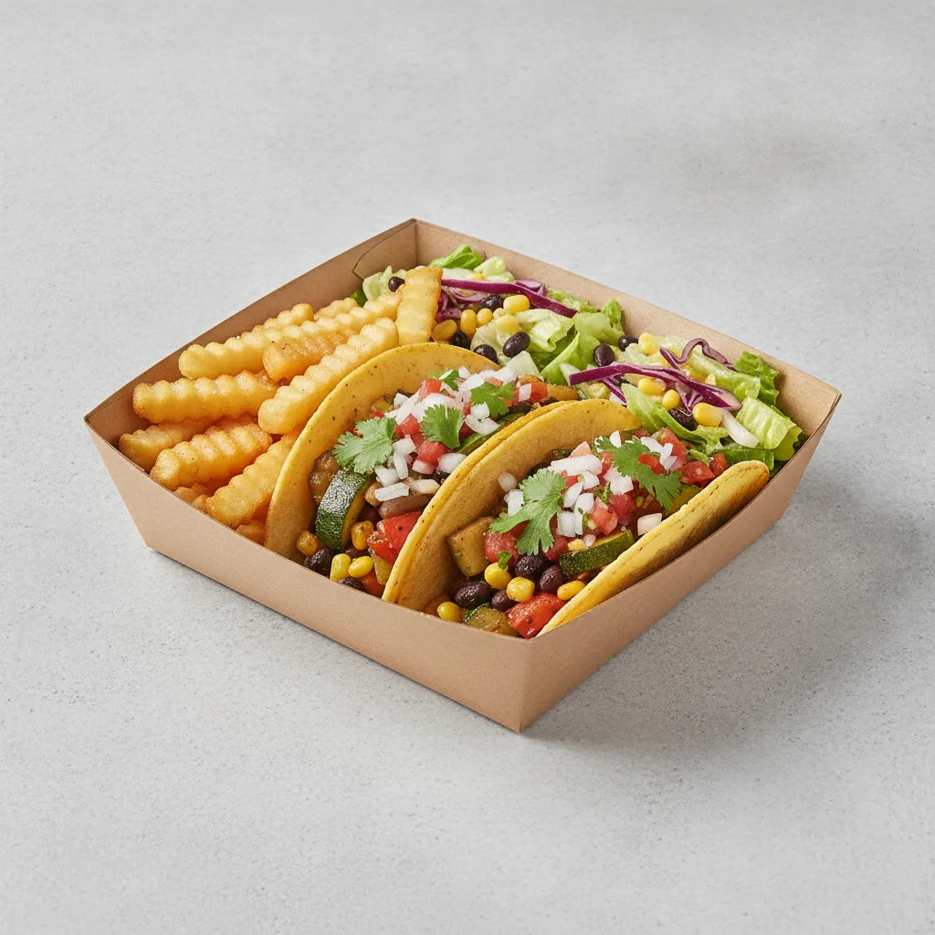 Vegan Power Taco Box - Mix Veggie with French Fries / Mexican Salad Vegan Power Taco Box - Mix Veggie with French Fries / Mexican Salad