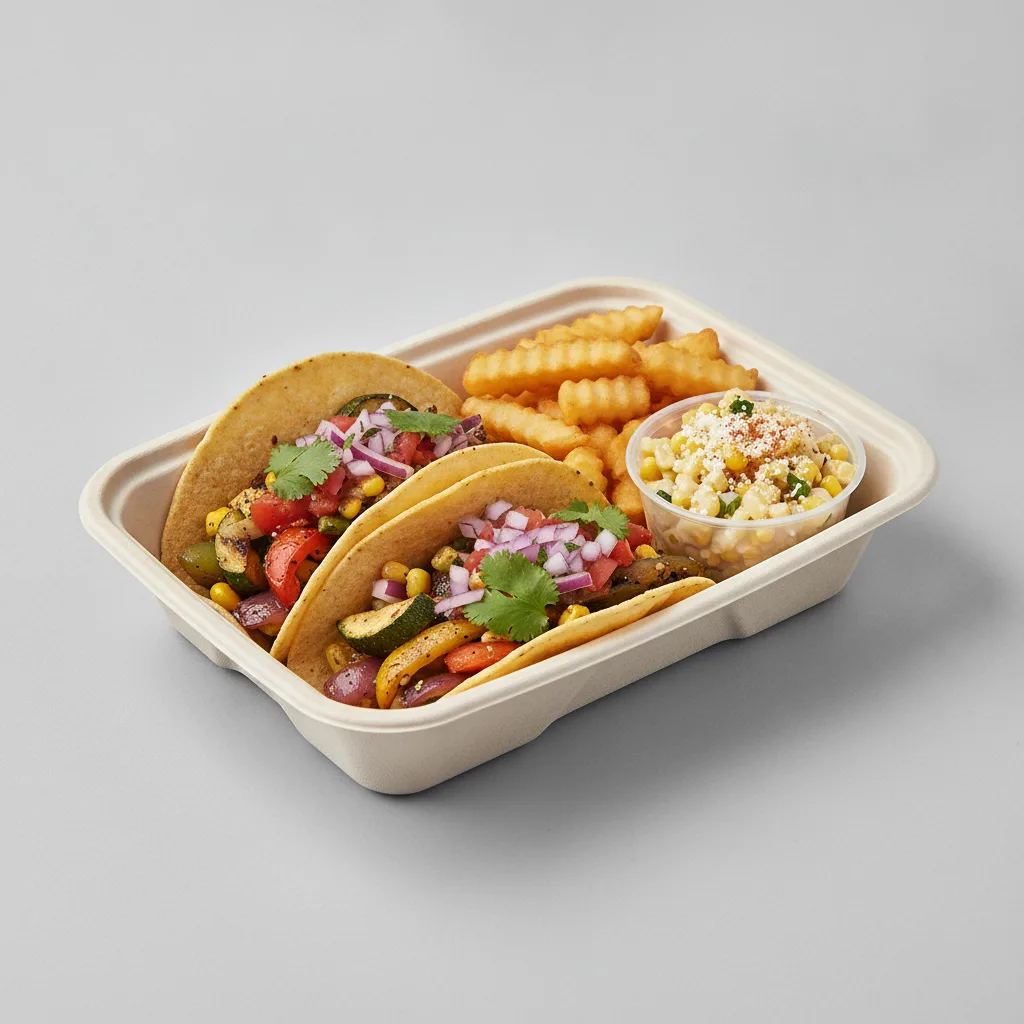Veggie Power Taco Box - Mix Veggie with French Fries / Street Corn Salad Veggie Power Taco Box - Mix Veggie with French Fries / Street Corn Salad