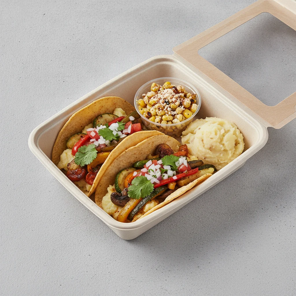 Vegan Power Taco Box - Mix Veggie with Mashed Potato / Street Corn Salad Vegan Power Taco Box - Mix Veggie with Mashed Potato / Street Corn Salad