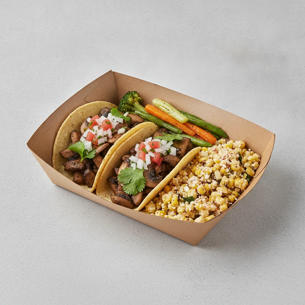 Veggie Power Taco Box - Mushroom with Steamed Veggies / Street Corn Salad Veggie Power Taco Box - Mushroom with Steamed Veggies / Street Corn Salad