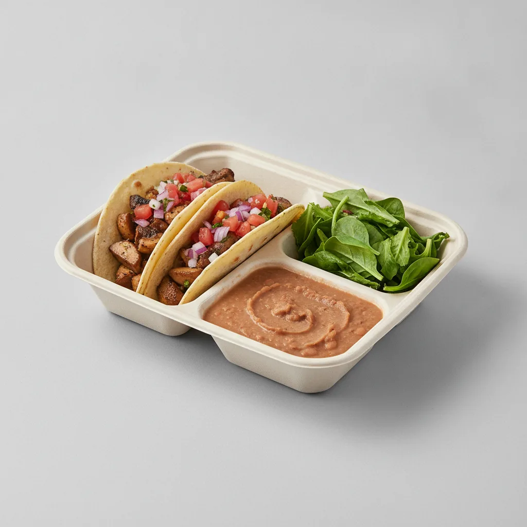 Vegan Power Taco Box - Mushroom with Refried Beans / Green Salad Vegan Power Taco Box - Mushroom with Refried Beans / Green Salad