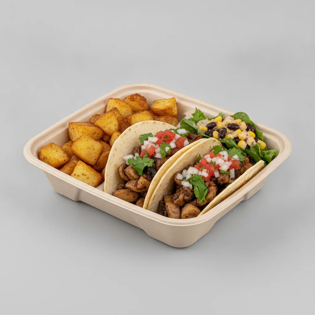 Vegan Power Taco Box - Mushroom with Home Fries / Mexican Salad Vegan Power Taco Box - Mushroom with Home Fries / Mexican Salad