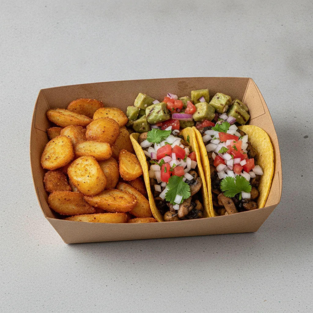 Vegan Power Taco Box - Mushroom with Home Fries / Nopalitos Salad Vegan Power Taco Box - Mushroom with Home Fries / Nopalitos Salad