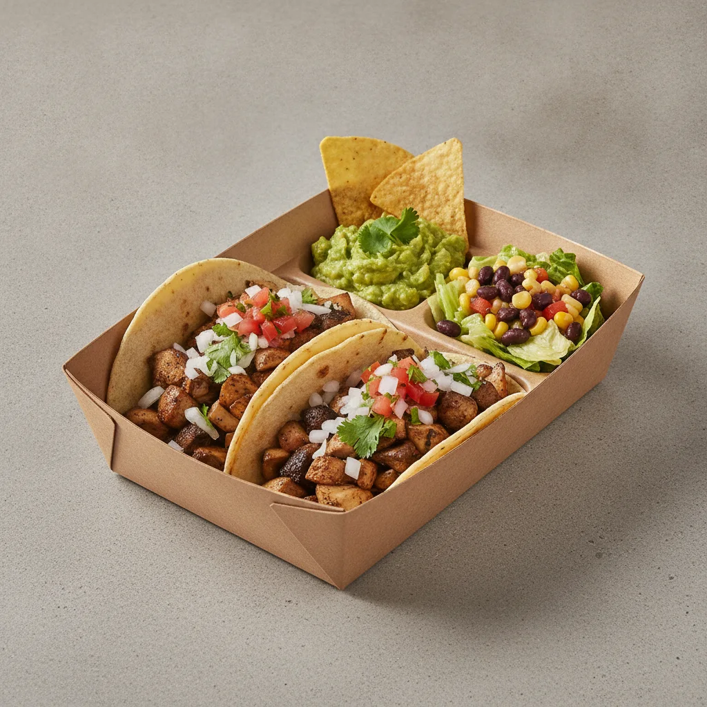 Vegan Power Taco Box - Mushroom with Guacamole and Chips / Mexican Salad Vegan Power Taco Box - Mushroom with Guacamole and Chips / Mexican Salad