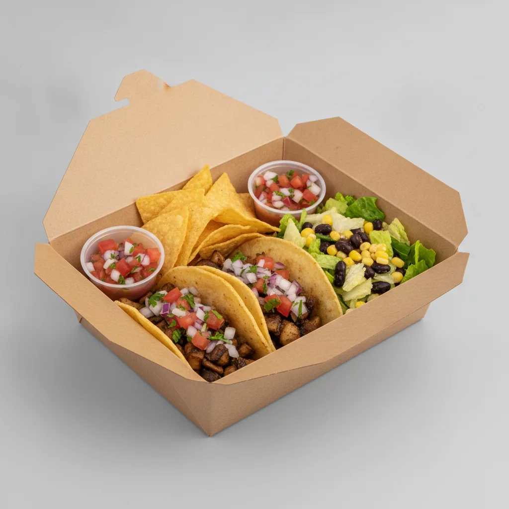 Vegan Power Taco Box - Mushroom with Pico and Chips / Mexican Salad Vegan Power Taco Box - Mushroom with Pico and Chips / Mexican Salad