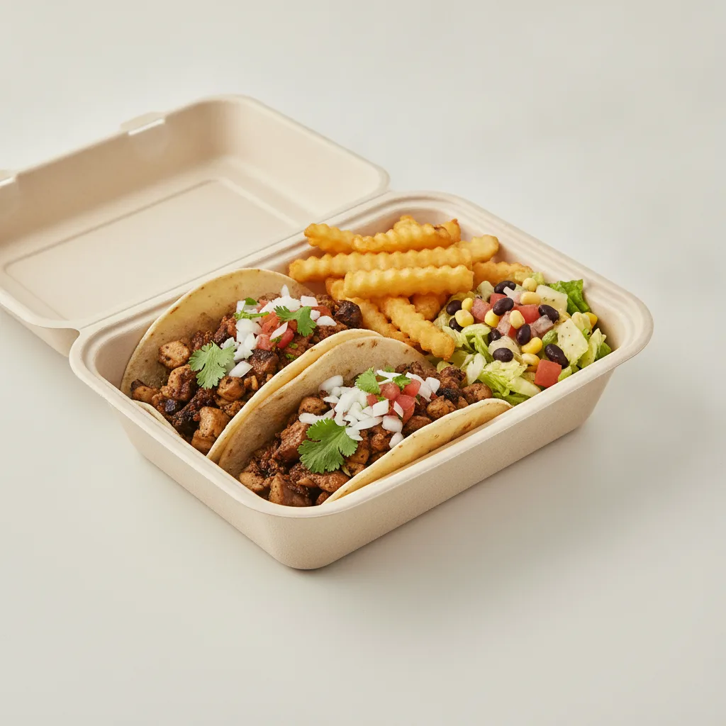 Vegan Power Taco Box - Mushroom with French Fries / Mexican Salad Vegan Power Taco Box - Mushroom with French Fries / Mexican Salad