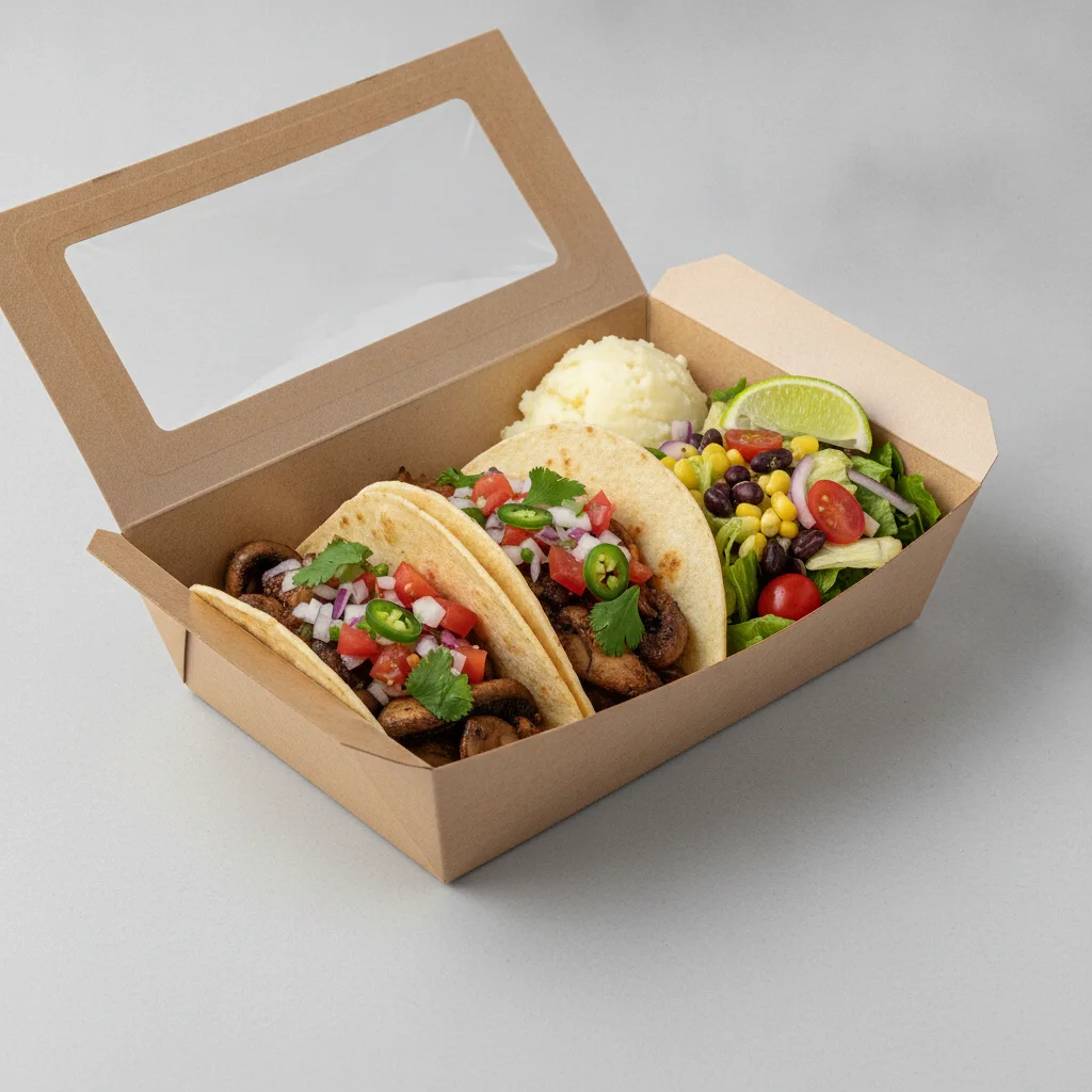 Vegan Power Taco Box - Mushroom with Mashed Potato / Mexican Salad Vegan Power Taco Box - Mushroom with Mashed Potato / Mexican Salad