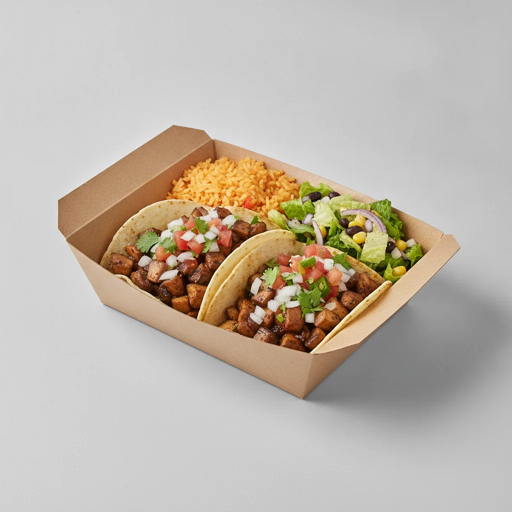 Vegan Power Taco Box - Portobello Chipotle with Mexican Rice / Mexican Salad Vegan Power Taco Box - Portobello Chipotle with Mexican Rice / Mexican Salad