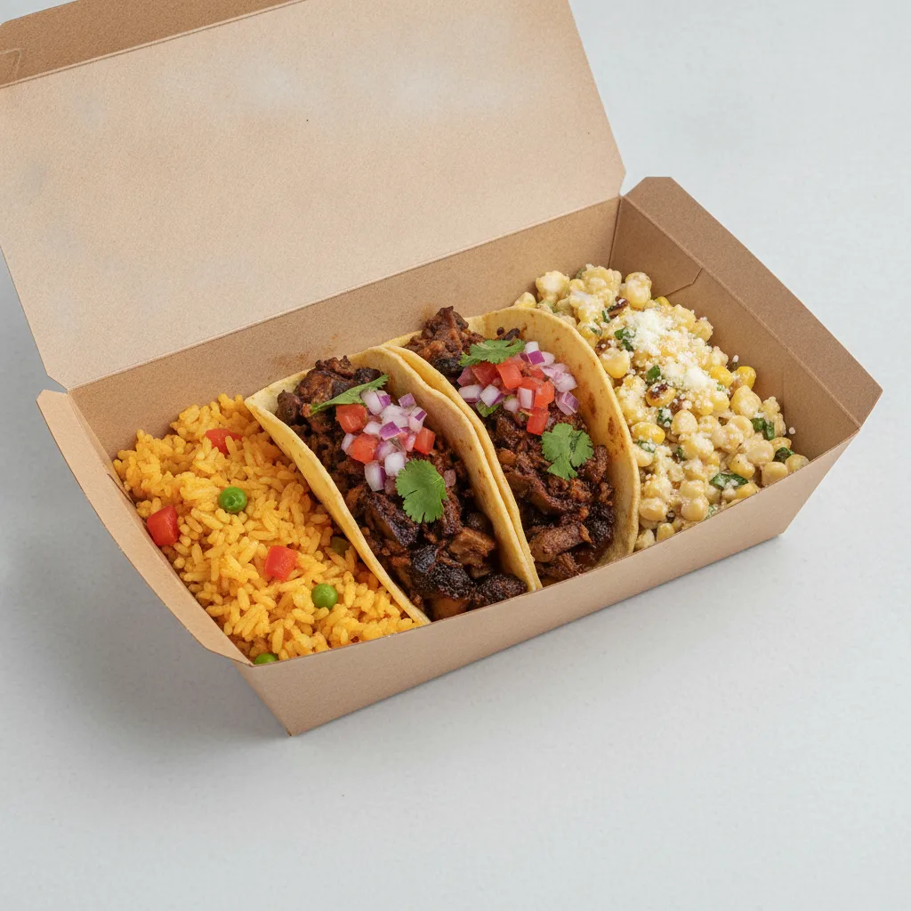 Veggie Power Taco Box - Portobello Chipotle / Mex Rice / Street Corn Salad Veggie Power Taco Box - Portobello Chipotle / Mex Rice / Street Corn Salad