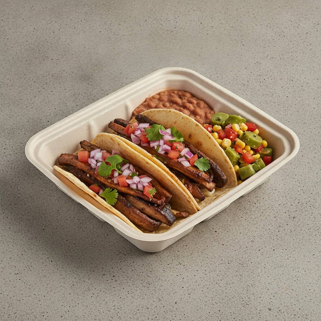Vegan Power Taco Box - Portobello Chipotle with Pinto Beans / Nopalitos Salad Vegan Power Taco Box - Portobello Chipotle with Pinto Beans / Nopalitos Salad