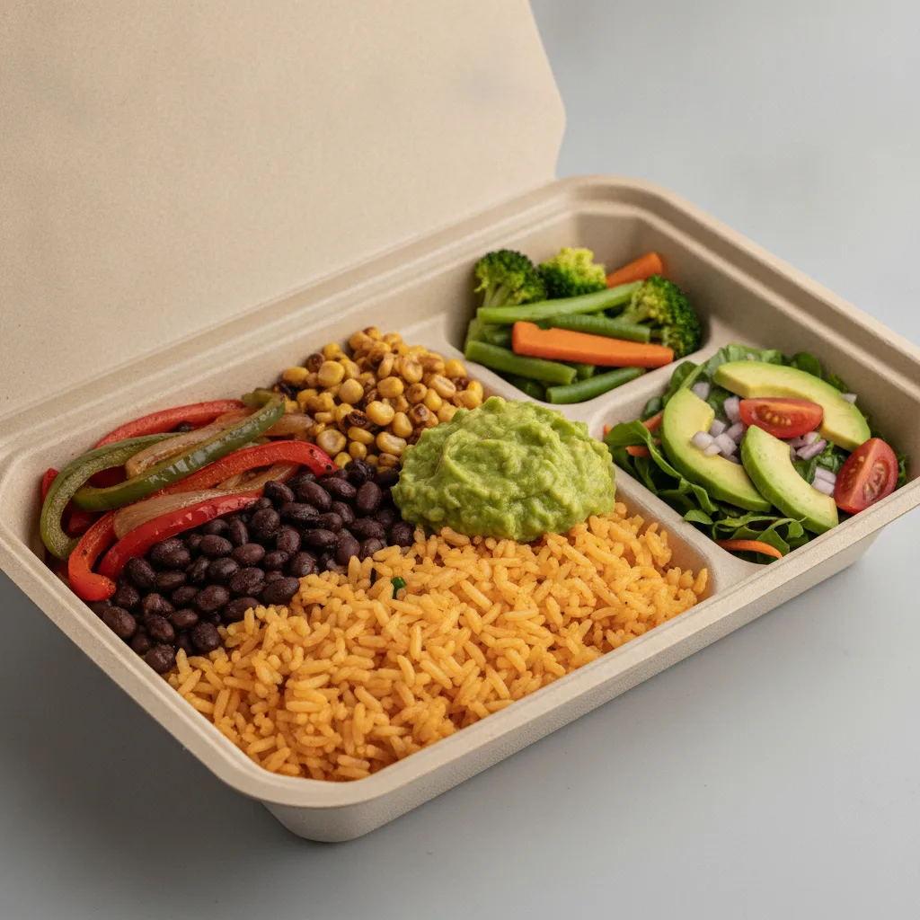 Burrito Bowl Box — Steamed Veggies / Avocado Salad Burrito Bowl Box — Steamed Veggies / Avocado Salad