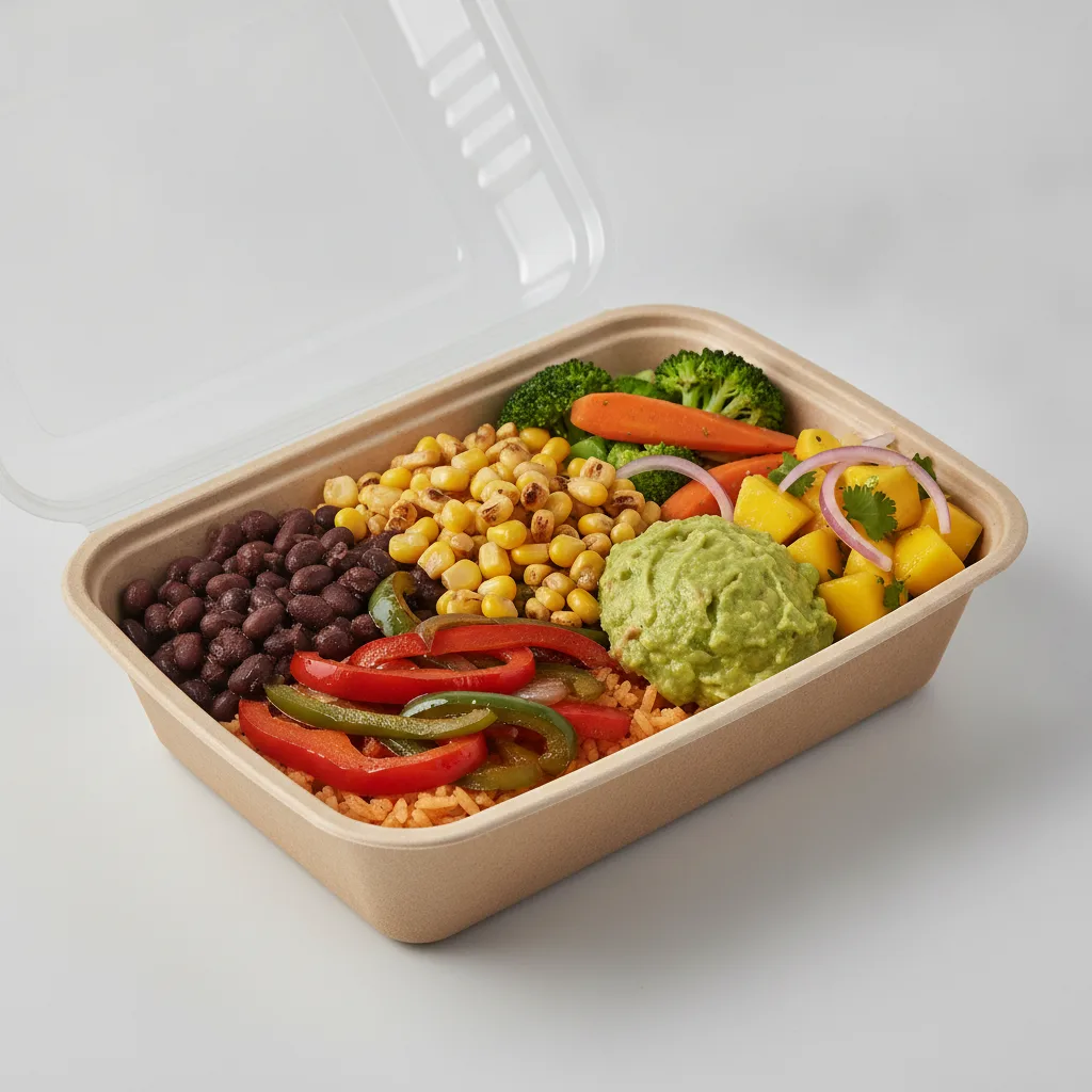 Burrito Bowl Box — Steamed Veggies / Mango Salad Burrito Bowl Box — Steamed Veggies / Mango Salad