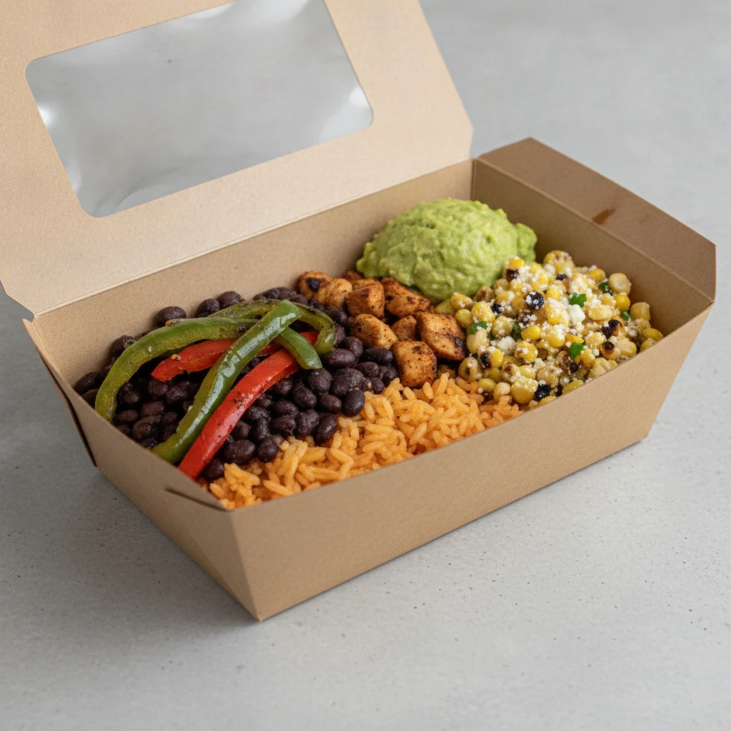 Burrito Bowl Box — Mexican Rice / Street Corn Salad Burrito Bowl Box — Mexican Rice / Street Corn Salad
