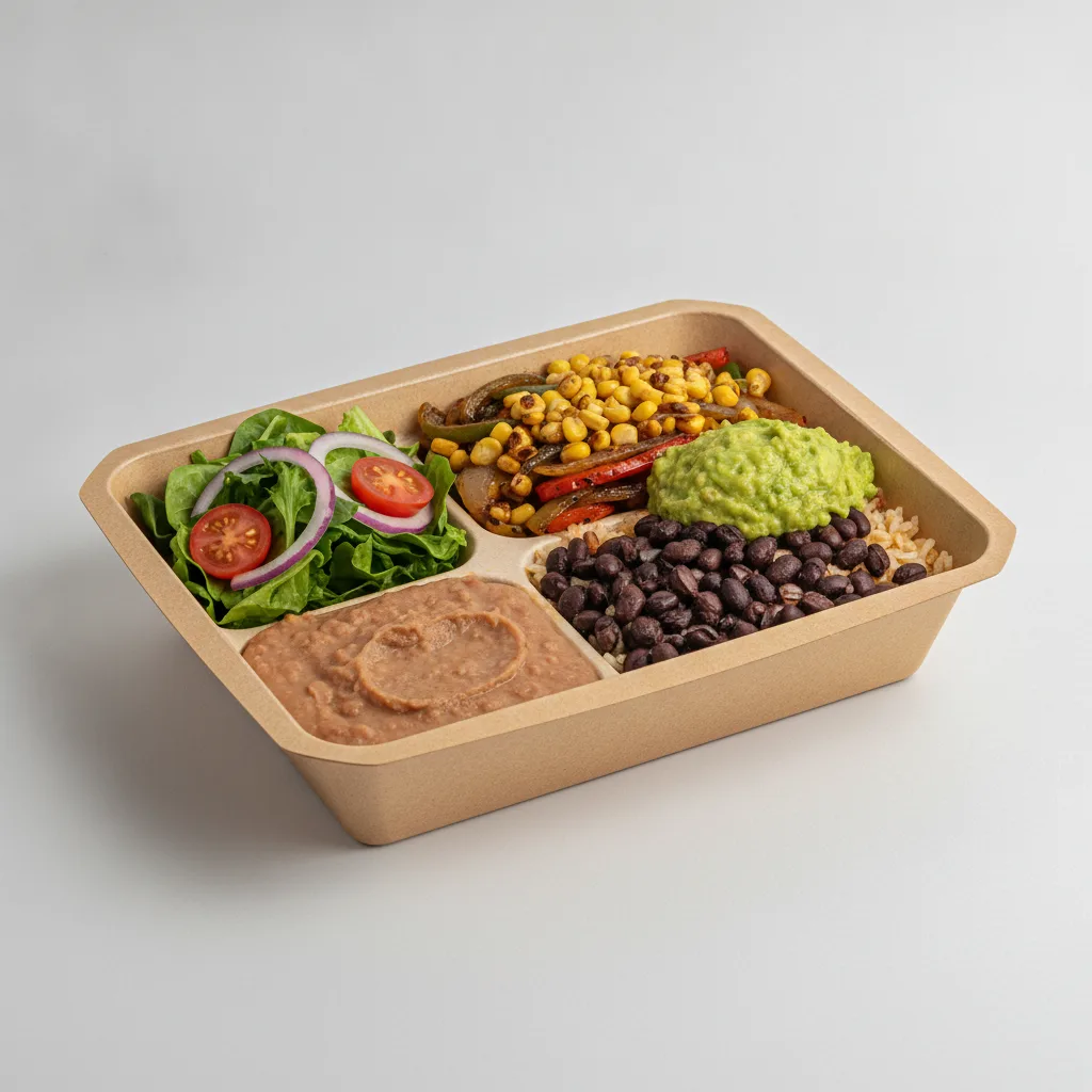 Burrito Bowl Box with Refried Beans / Green Salad Burrito Bowl Box with Refried Beans / Green Salad
