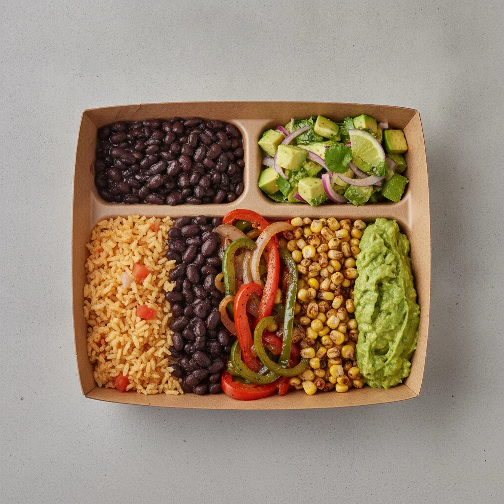 Burrito Bowl Box with Black Beans / Avocado Salad Burrito Bowl Box with Black Beans / Avocado Salad