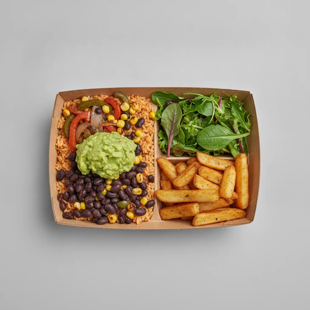 Burrito Bowl Box with Home Fries / Green Salad Burrito Bowl Box with Home Fries / Green Salad