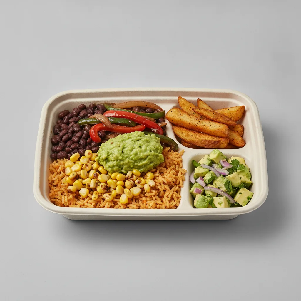 Burrito Bowl Box with Home Fries / Avocado Salad Burrito Bowl Box with Home Fries / Avocado Salad