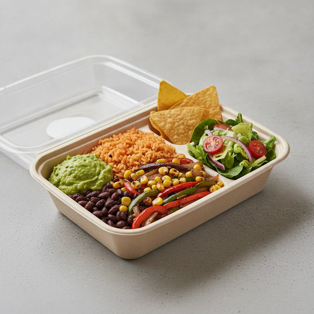 Burrito Bowl Box with Guacamole and Chips / Mexican Salad Burrito Bowl Box with Guacamole and Chips / Mexican Salad