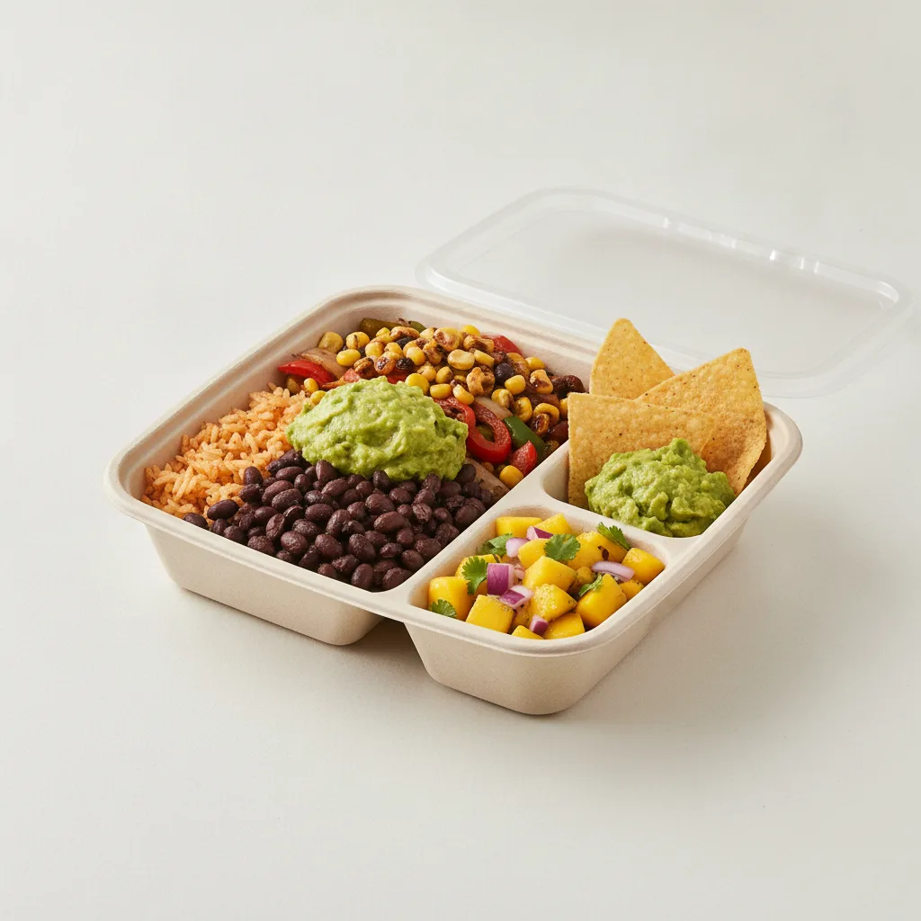 Burrito Bowl Box with Guacamole and Chips / Mango Salad Burrito Bowl Box with Guacamole and Chips / Mango Salad