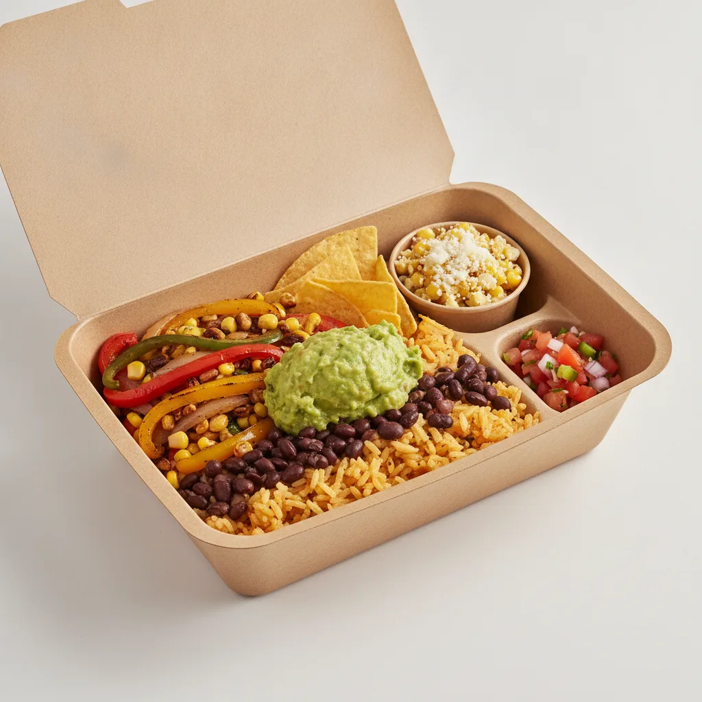 Burrito Bowl Box with Pico and Chips / Street Corn Salad Burrito Bowl Box with Pico and Chips / Street Corn Salad