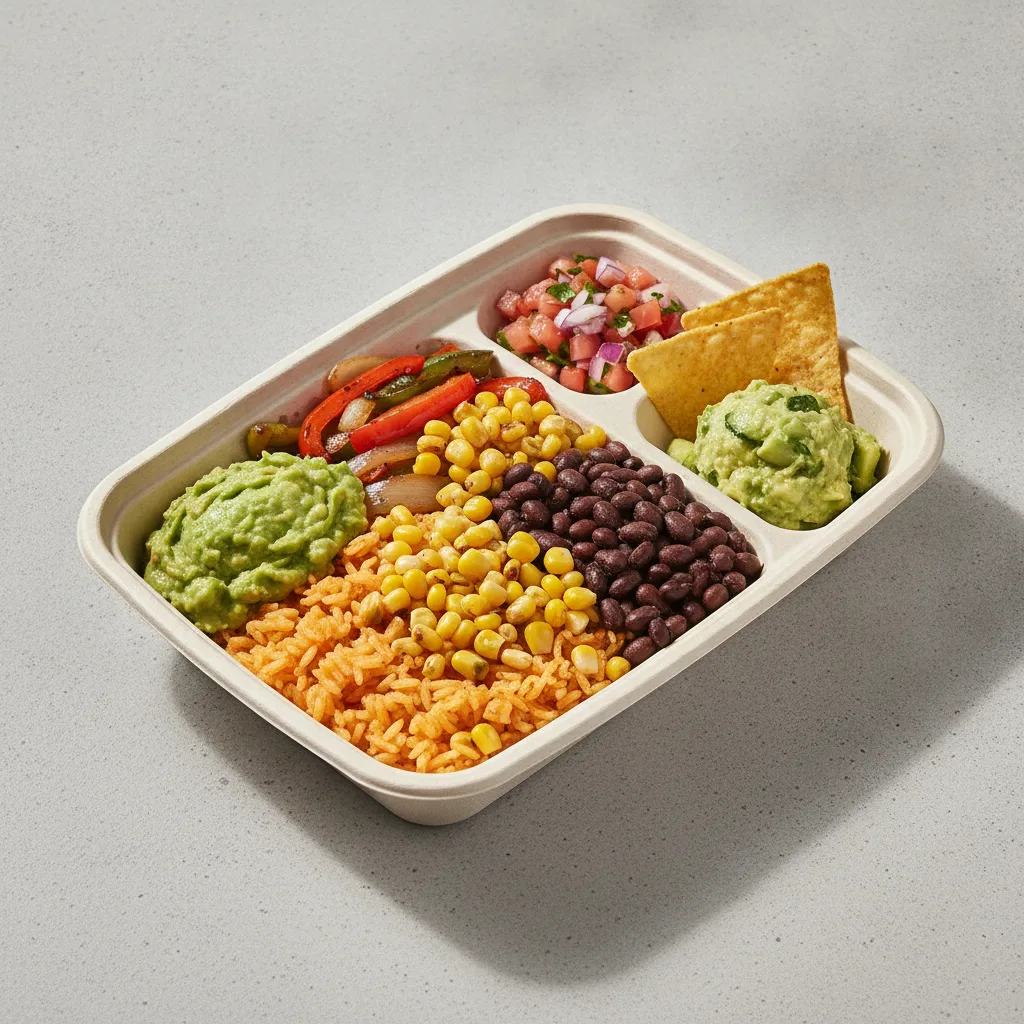 Burrito Bowl Box with Pico and Chips / Avocado Salad Burrito Bowl Box with Pico and Chips / Avocado Salad