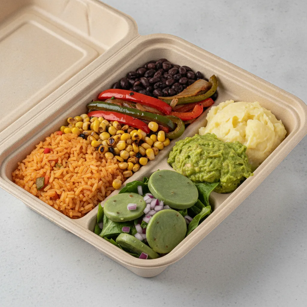Burrito Bowl Box with Mashed Potato / Nopalitos Salad Burrito Bowl Box with Mashed Potato / Nopalitos Salad