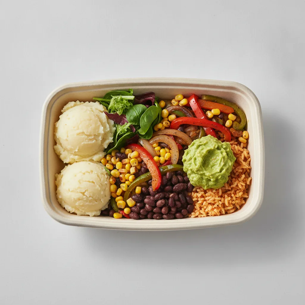 Burrito Bowl Box with Mashed Potato / Green Salad Burrito Bowl Box with Mashed Potato / Green Salad