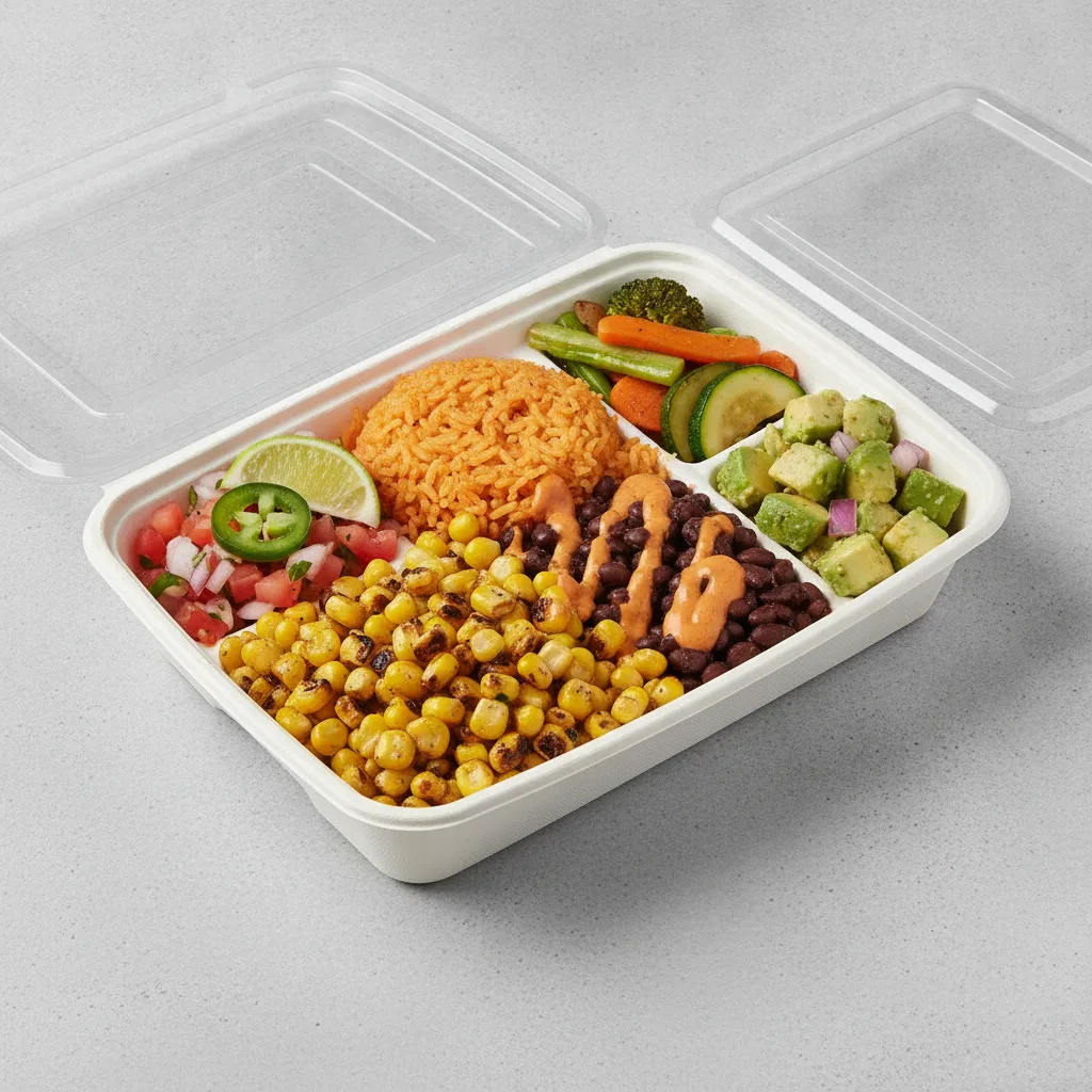 Elote Bowl Box — Steamed Veggies / Avocado Salad Elote Bowl Box — Steamed Veggies / Avocado Salad