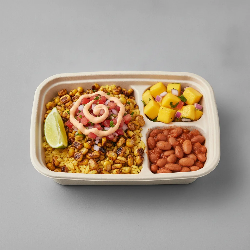Elote Bowl Box — Pinto Beans / Mango Salad Elote Bowl Box — Pinto Beans / Mango Salad